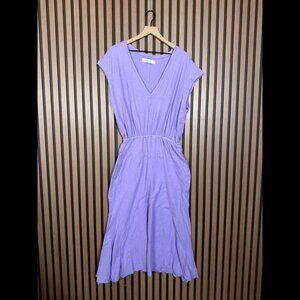 Free People Dress Medium Womens Purple Kaftan Maxi Hemp Fabric V Neck